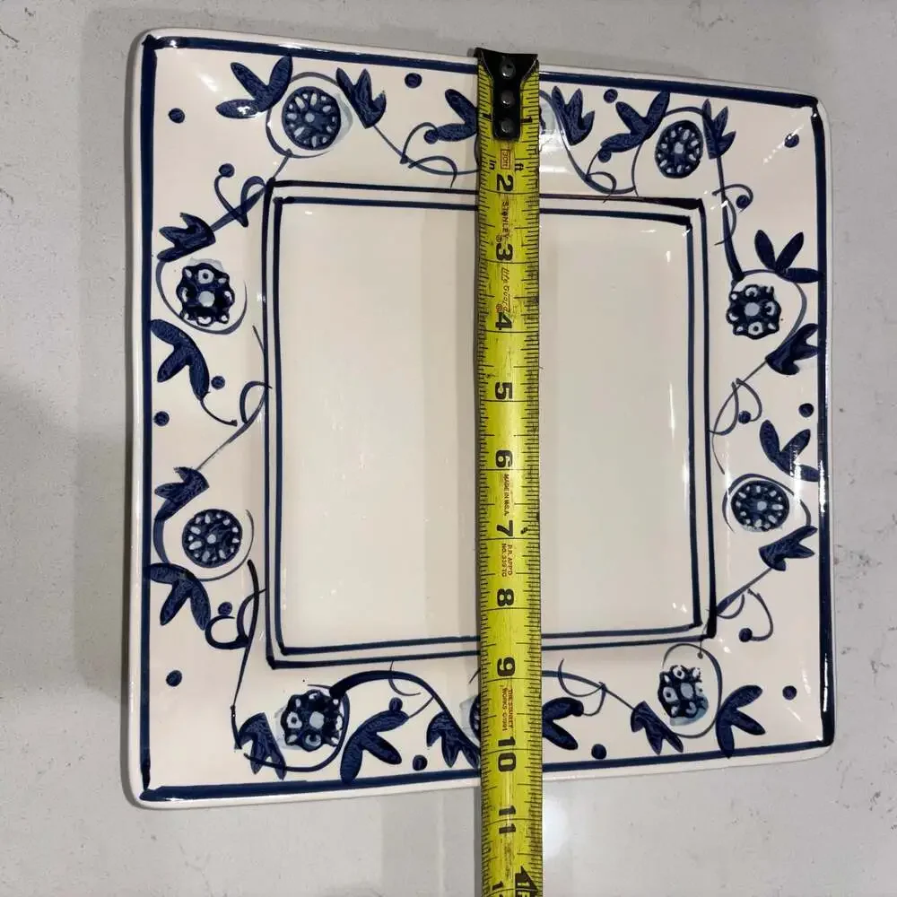 HD Designs Annalise Square Dinner Plate White Stoneware Blue Floral (3)